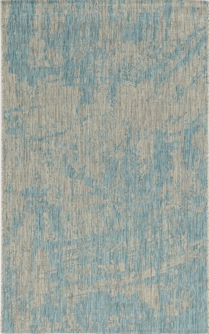 Teal Machine Woven Abstract Strokes Indoor Outdoor Area Rug Photo 1