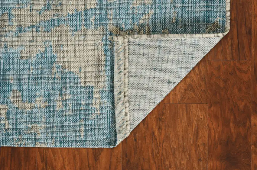 Teal Machine Woven Abstract Strokes Indoor Outdoor Area Rug Photo 6