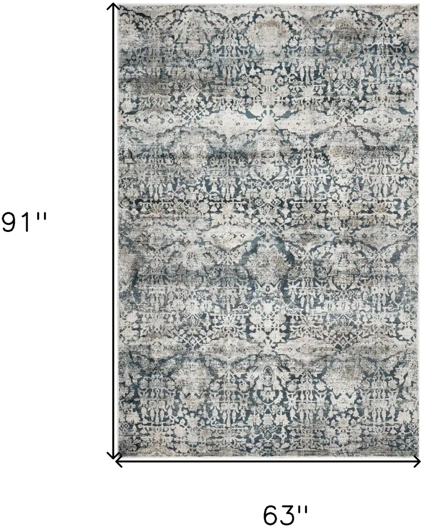 Teal Machine Woven Distressed Floral Traditional Indoor Area Rug Photo 3