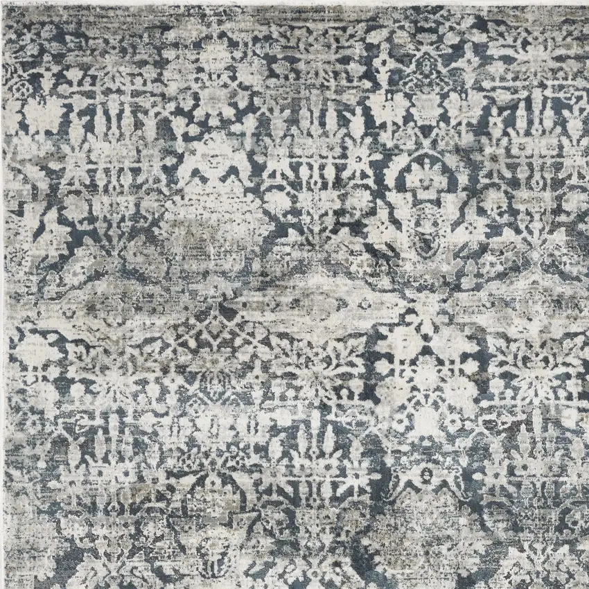 Teal Machine Woven Distressed Floral Traditional Indoor Area Rug Photo 2