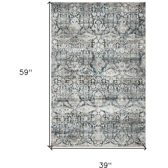 Teal And Ivory Floral Area Rug Photo 3