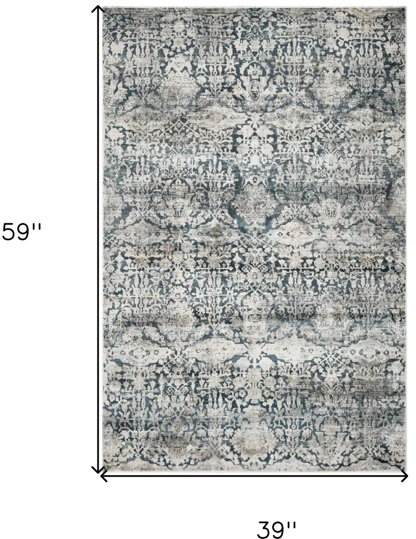 Teal And Ivory Floral Area Rug Photo 3