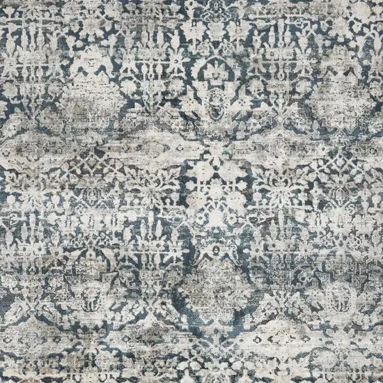 Teal And Ivory Floral Area Rug Photo 7