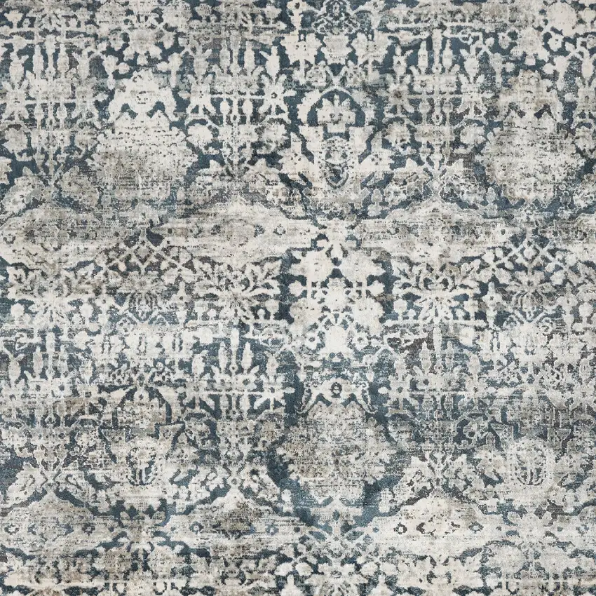 Teal And Ivory Floral Area Rug Photo 7