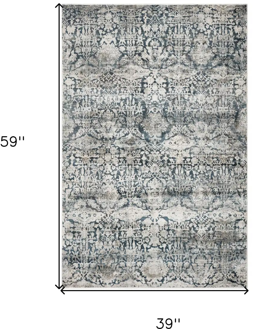 3'X5' Teal Machine Woven Floral Traditional Indoor Area Rug Photo 3