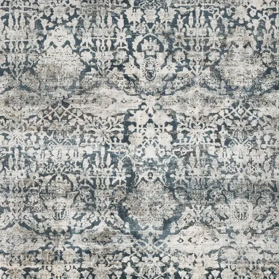 Teal And Ivory Floral Area Rug Photo 9