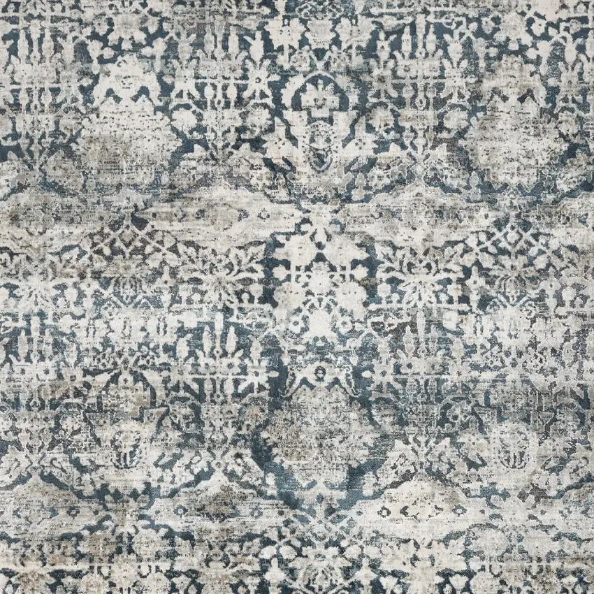 Teal And Ivory Floral Area Rug Photo 9