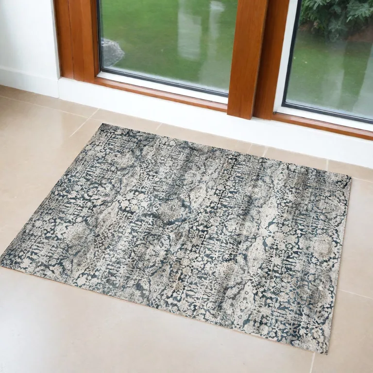 Teal Machine Woven Floral Traditional Indoor Area Rug Photo 2