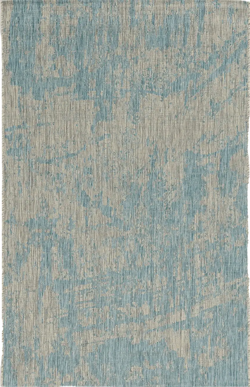 3'X5' Teal Machine Woven Uv Treated Abstract Brushstroke Indoor Outdoor Area Rug Photo 4