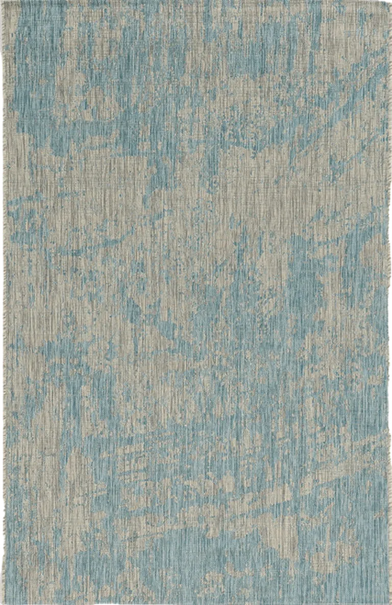 Teal Machine Woven UV Treated Abstract Brushstroke Indoor Outdoor Area Rug Photo 4