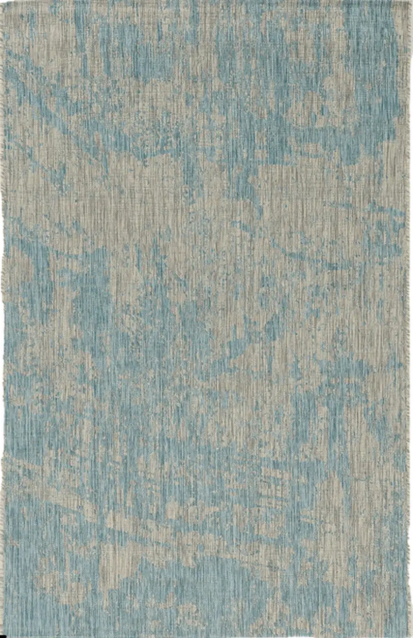 3'X5' Teal Machine Woven Uv Treated Abstract Brushstroke Indoor Outdoor Area Rug Photo 2