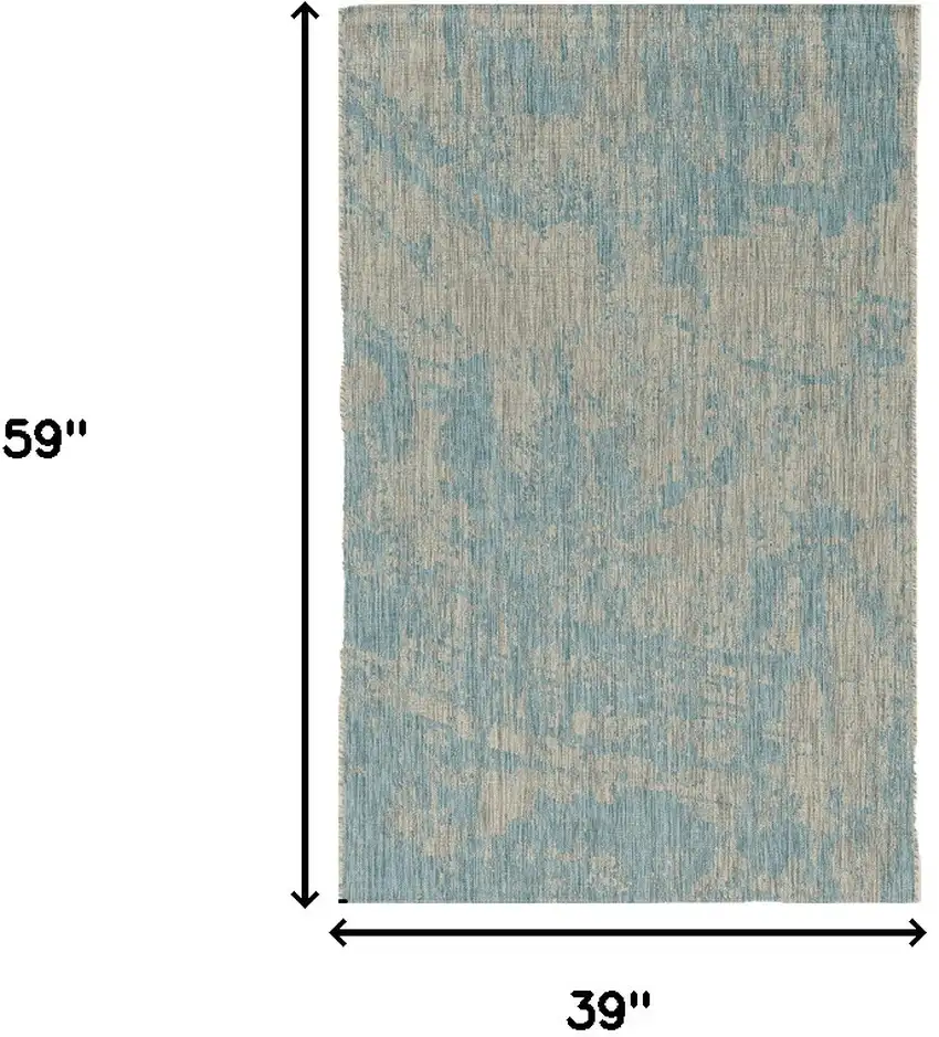 3'X5' Teal Machine Woven Uv Treated Abstract Brushstroke Indoor Outdoor Area Rug Photo 3