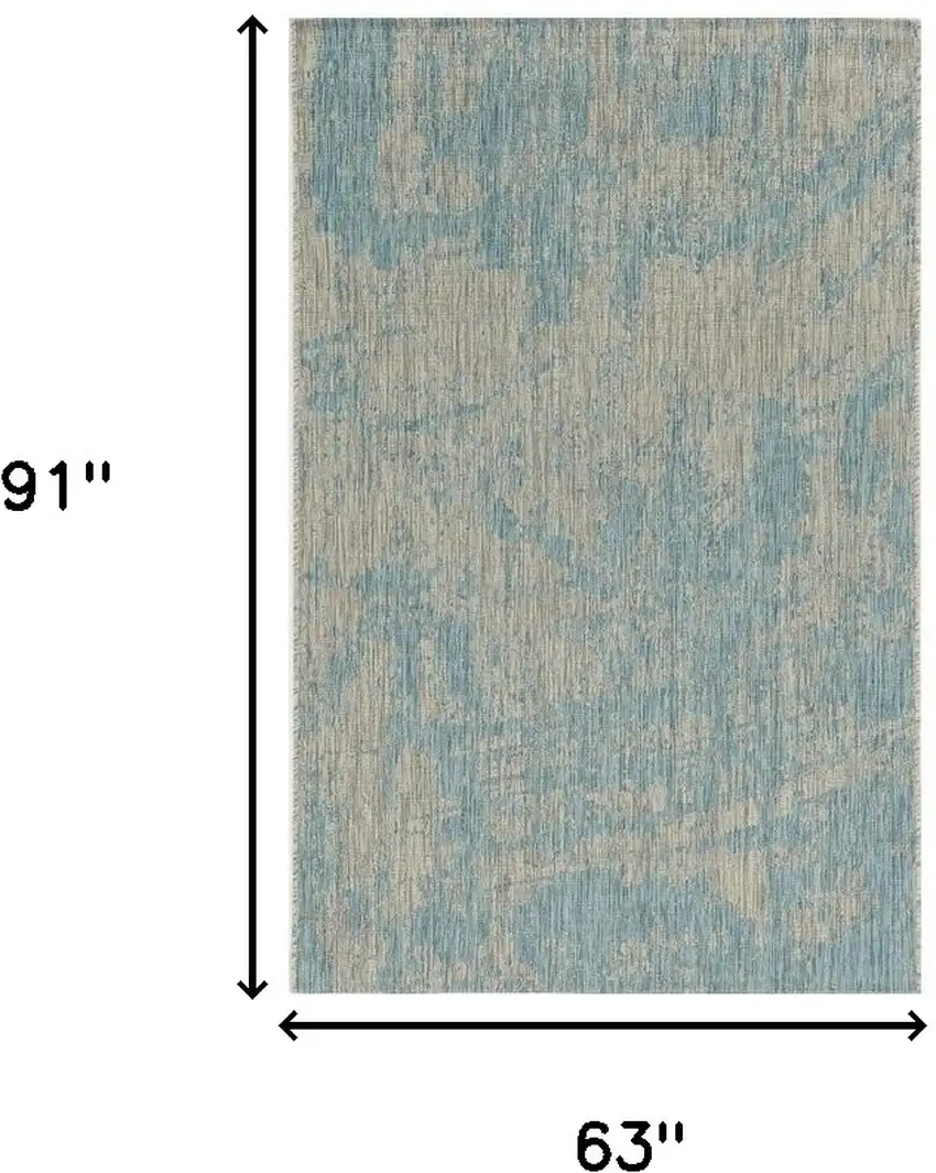 5'X7' Teal Machine Woven Uv Treated Abstract Brushstrokes Indoor Outdoor Area Rug Photo 3