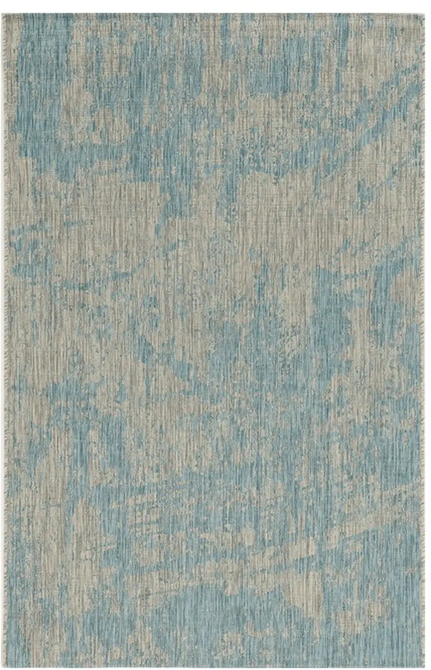 5' X 7' Teal Machine Woven Uv Treated Abstract Brushstrokes Indoor Outdoor Area Rug Photo 2