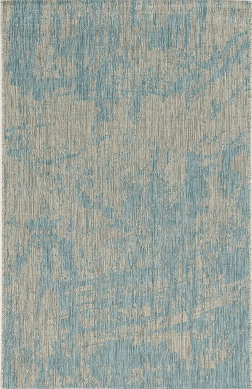 5'X7' Teal Machine Woven Uv Treated Abstract Brushstrokes Indoor Outdoor Area Rug Photo 2