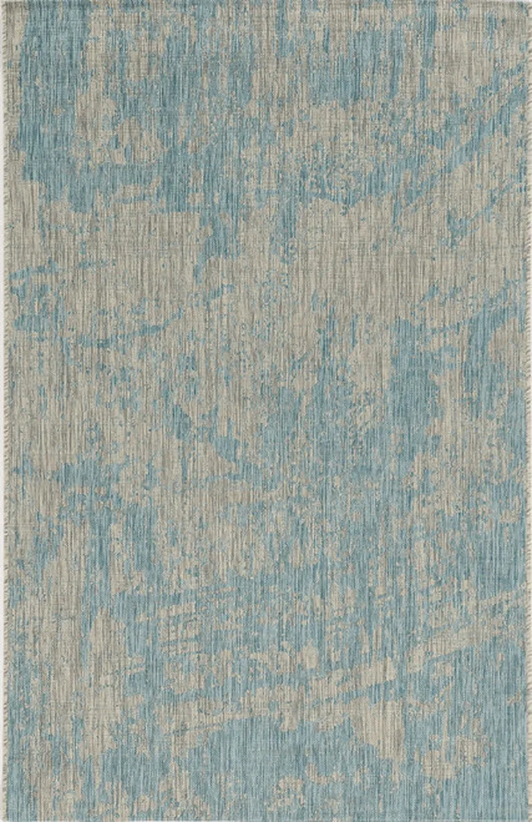 Teal Machine Woven UV Treated Abstract Brushstrokes Indoor Outdoor Area Rug Photo 5