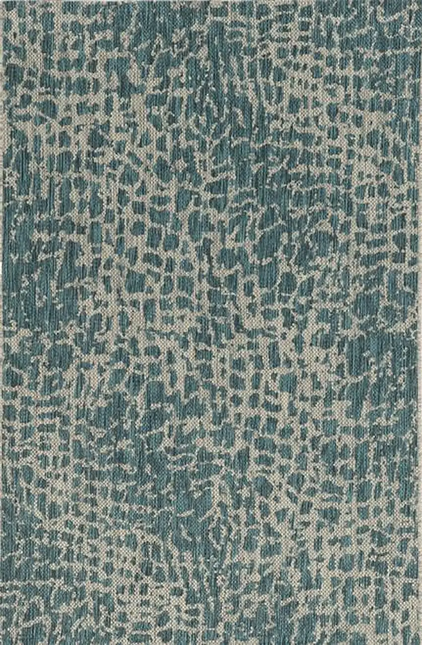 Teal Blue Abstract Indoor Outdoor Area Rug Photo 3