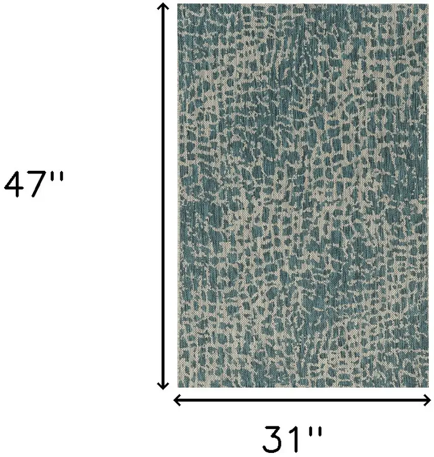3'X4' Teal Machine Woven Uv Treated Animal Print Indoor Outdoor Accent Rug Photo 3