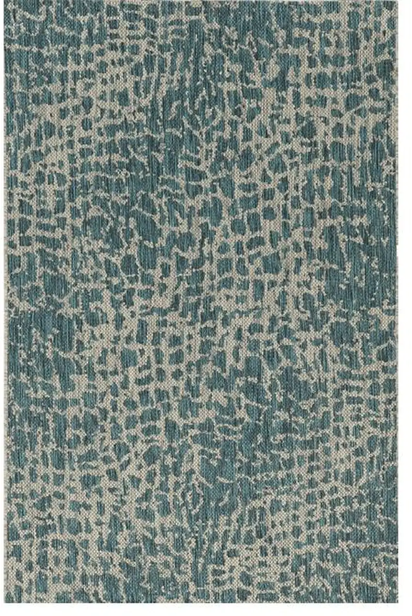 Teal Blue Abstract Indoor Outdoor Area Rug Photo 2
