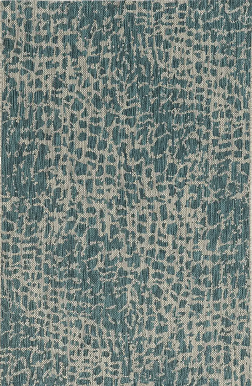 3'X4' Teal Machine Woven Uv Treated Animal Print Indoor Outdoor Accent Rug Photo 2