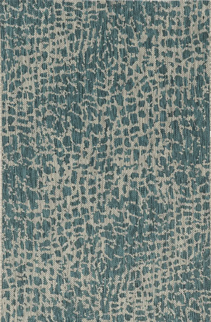 3'X5' Teal Machine Woven Uv Treated Animal Print Indoor Outdoor Area Rug Photo 2