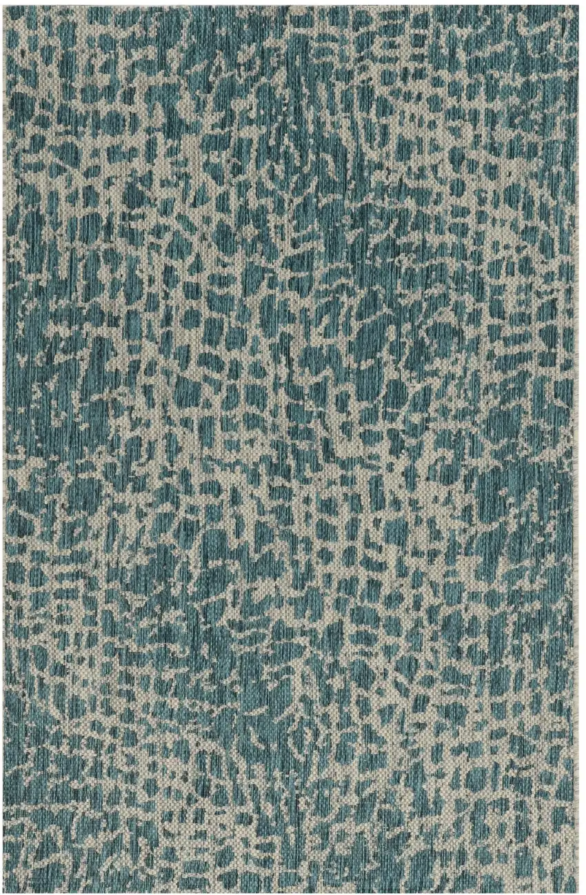 Teal Blue Abstract Indoor Outdoor Area Rug Photo 3