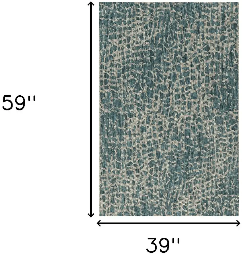 3'X5' Teal Machine Woven Uv Treated Animal Print Indoor Outdoor Area Rug Photo 3