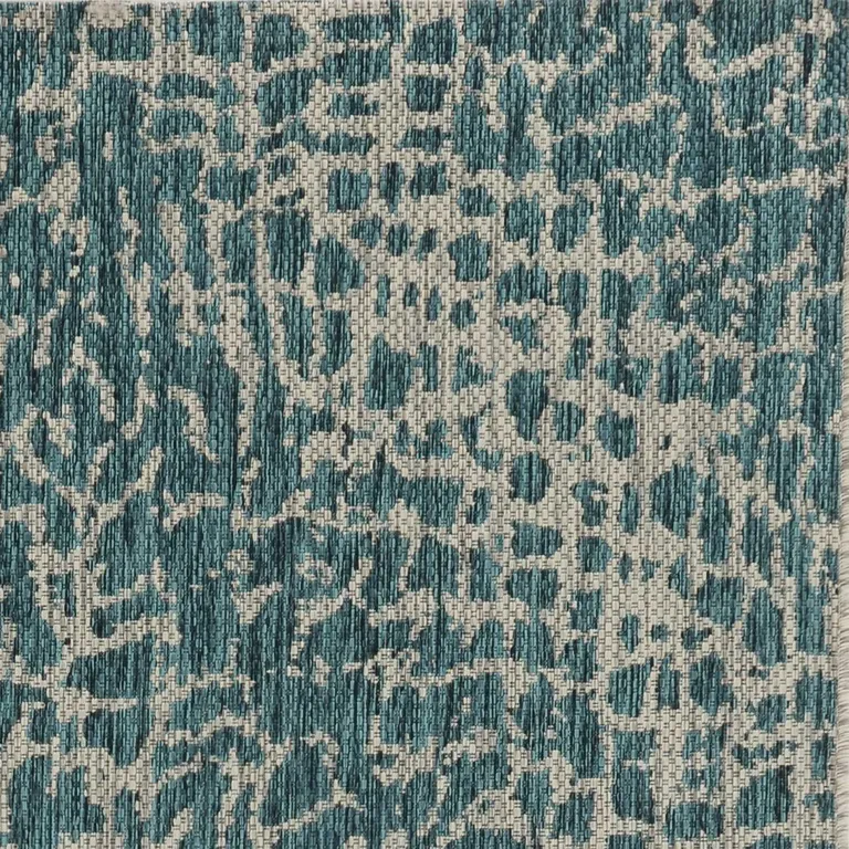 Teal Machine Woven UV Treated Animal Print Indoor Outdoor Area Rug Photo 3
