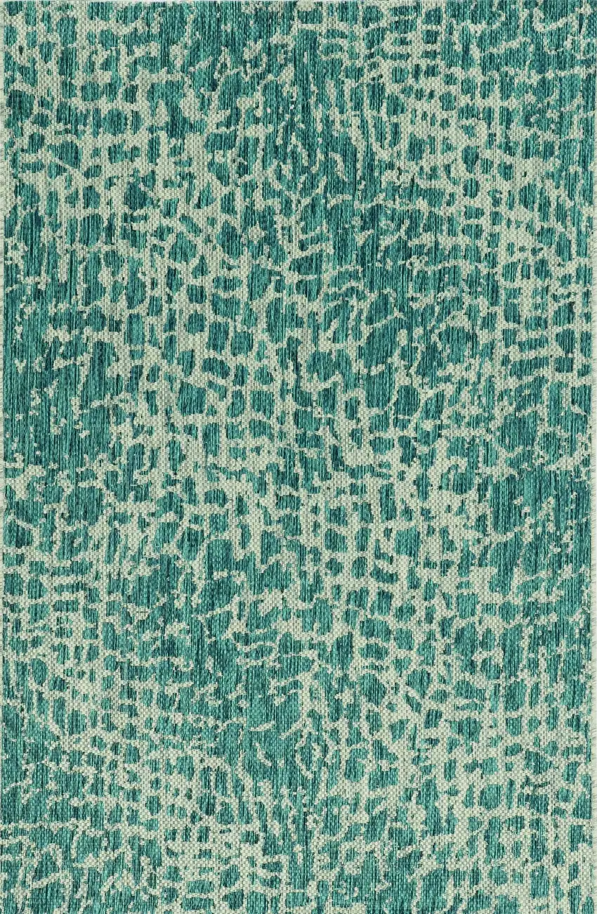 Teal Machine Woven UV Treated Animal Print Indoor Outdoor Area Rug Photo 1