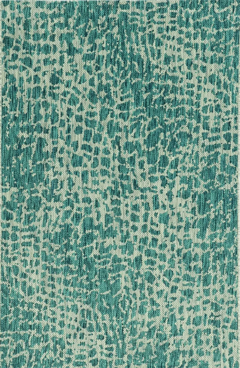 Teal Machine Woven UV Treated Animal Print Indoor Outdoor Area Rug Photo 1