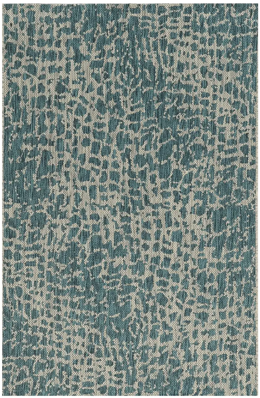 Teal Machine Woven Uv Treated Animal Print Indoor Outdoor Area Rug Photo 2