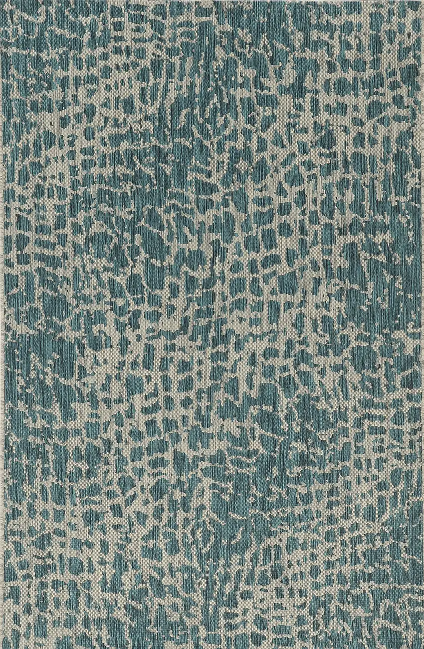 8'X11' Teal Machine Woven Uv Treated Animal Print Indoor Outdoor Area Rug Photo 3