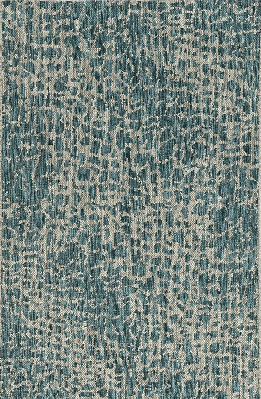 8'X11' Teal Machine Woven Uv Treated Animal Print Indoor Outdoor Area Rug Photo 2