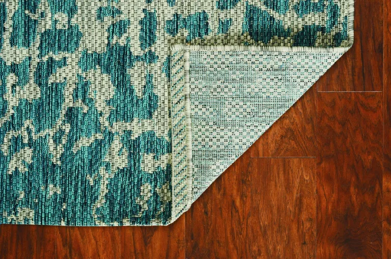 Teal Machine Woven UV Treated Animal Print Indoor Outdoor Area Rug Photo 4