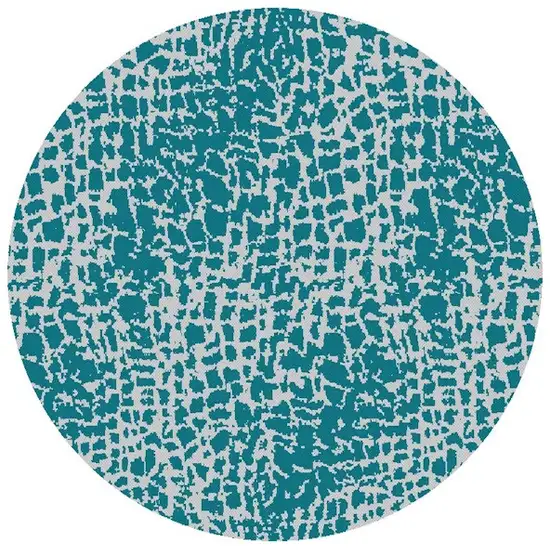 8' Teal Machine Woven Uv Treated Animal Print Indoor Outdoor Round Area Rug Photo 5