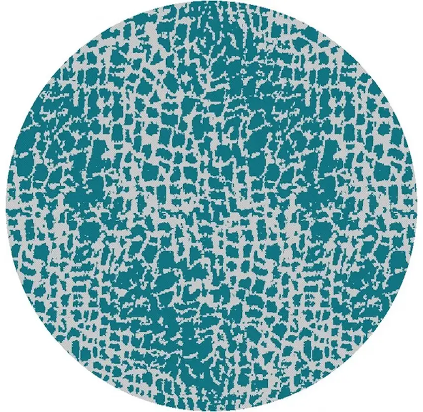 8' Teal Machine Woven Uv Treated Animal Print Indoor Outdoor Round Area Rug Photo 2