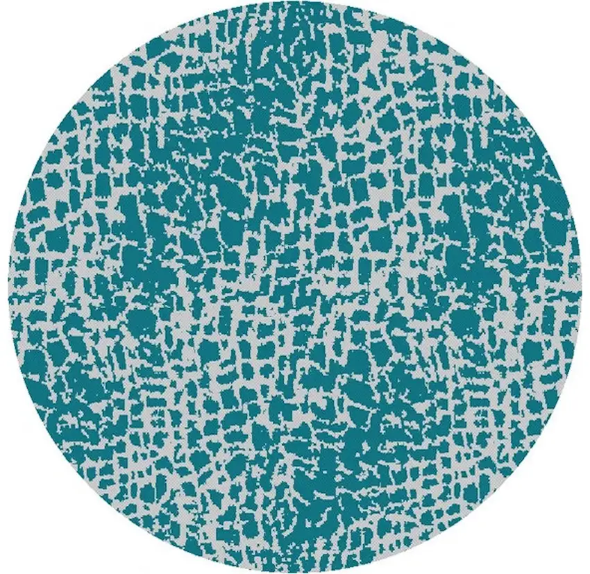 8' Teal Machine Woven Uv Treated Animal Print Indoor Outdoor Round Area Rug Photo 3