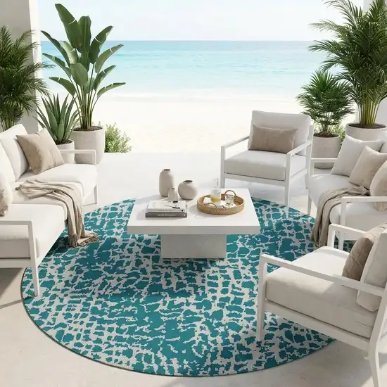 8' Teal Blue Abstract Indoor Outdoor Area Rug Photo 1
