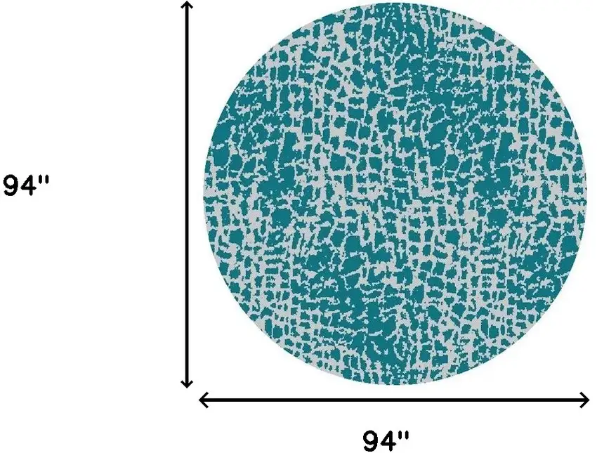 8' Teal Machine Woven Uv Treated Animal Print Indoor Outdoor Round Area Rug Photo 8