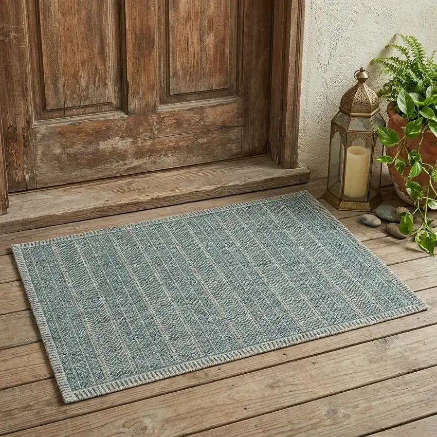 Teal Blue Geometric Indoor Outdoor Area Rug Photo 1