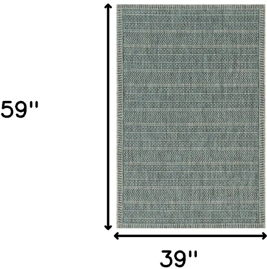 3'X5' Teal Machine Woven Uv Treated Tribal Indoor Outdoor Area Rug Photo 3