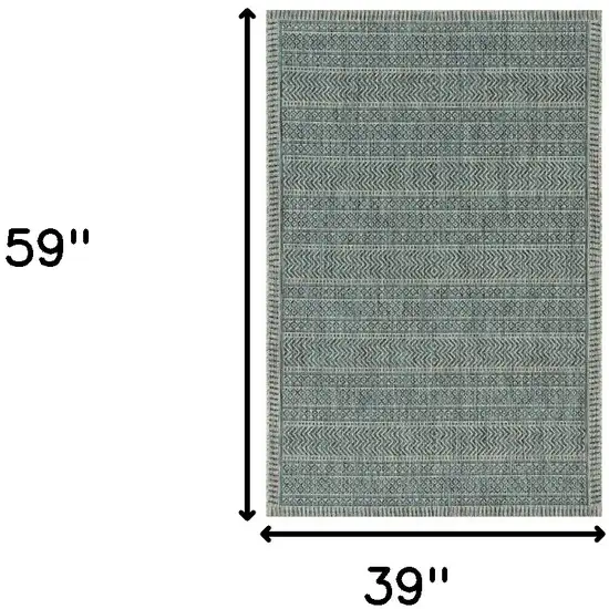 3'X5' Teal Machine Woven Uv Treated Tribal Indoor Outdoor Area Rug Photo 3