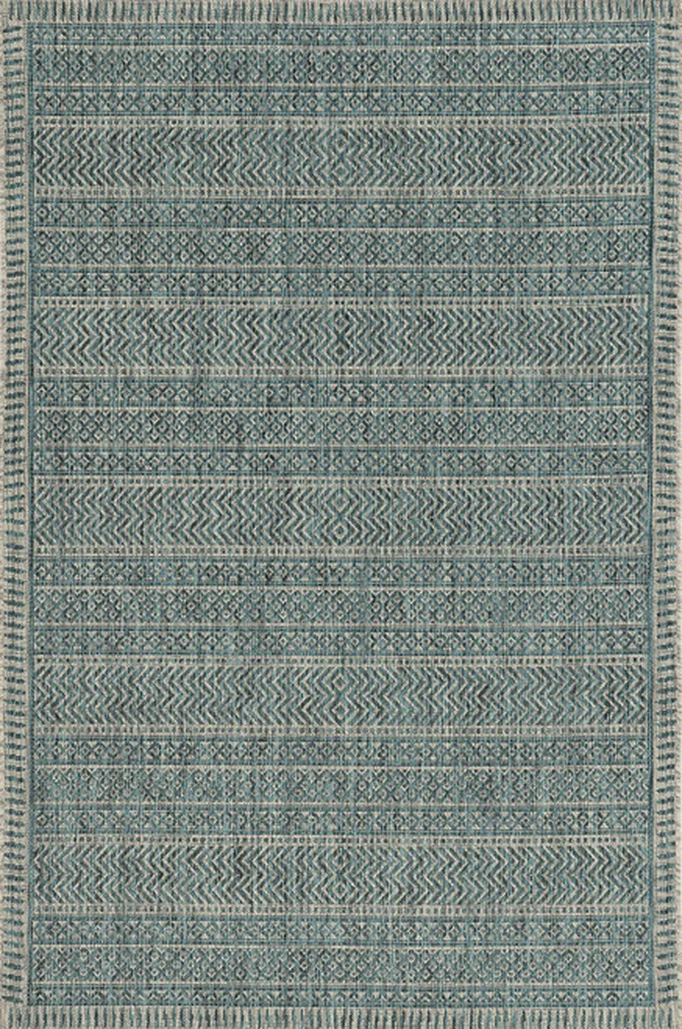 Teal Machine Woven UV Treated Tribal Indoor Outdoor Area Rug Photo 4