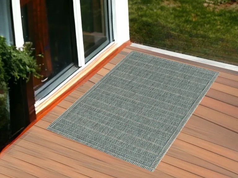Teal Machine Woven UV Treated Tribal Indoor Outdoor Area Rug Photo 3