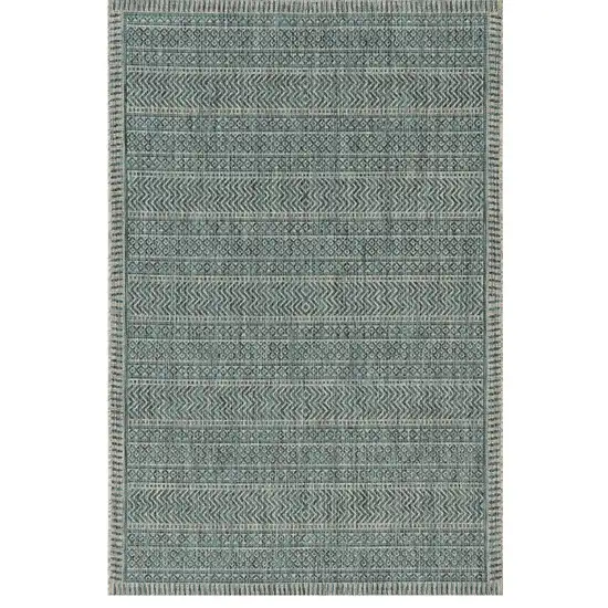 3'X5' Teal Machine Woven Uv Treated Tribal Indoor Outdoor Area Rug Photo 2