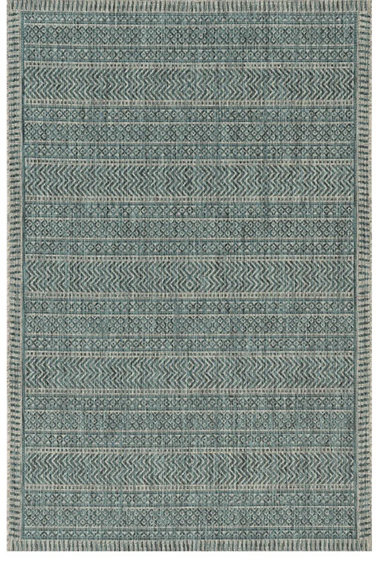 Teal Machine Woven UV Treated Tribal Indoor Outdoor Area Rug Photo 5