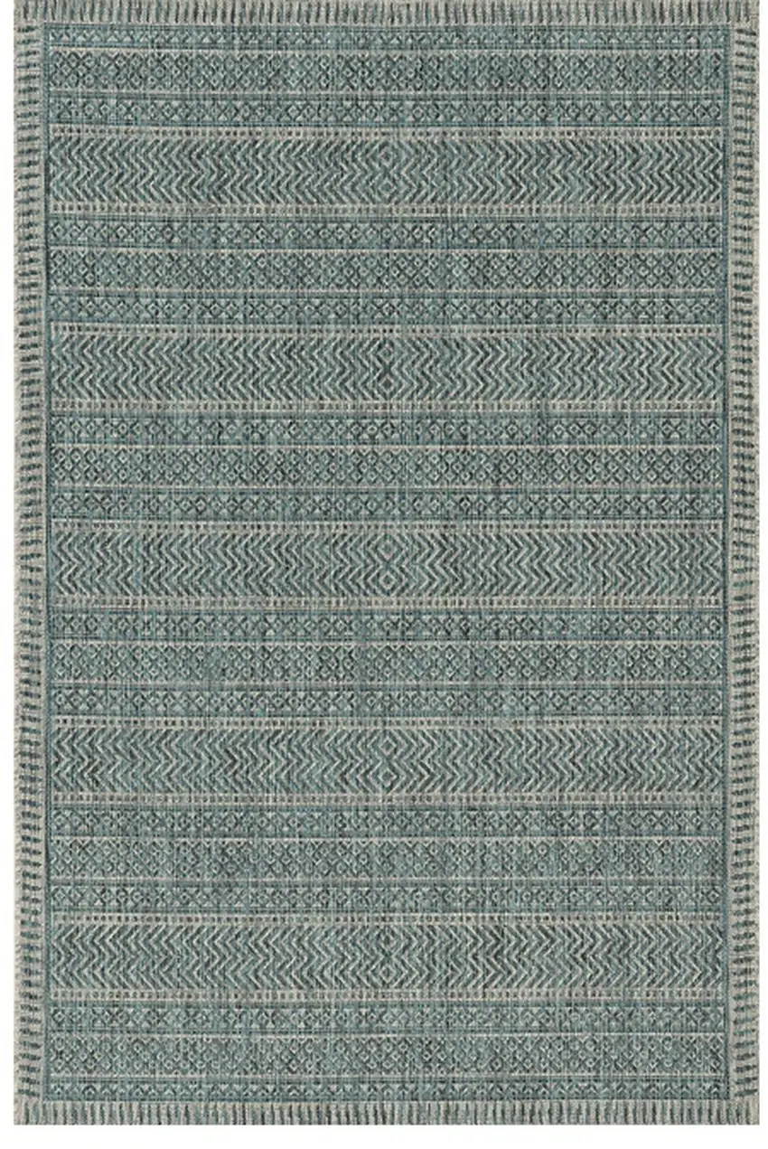 3'X5' Teal Machine Woven Uv Treated Tribal Indoor Outdoor Area Rug Photo 2