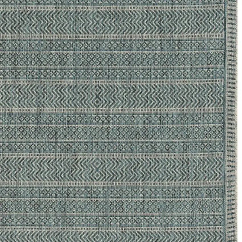 5' X 7' Teal Machine Woven Uv Treated Tribal Indoor Outdoor Area Rug Photo 7