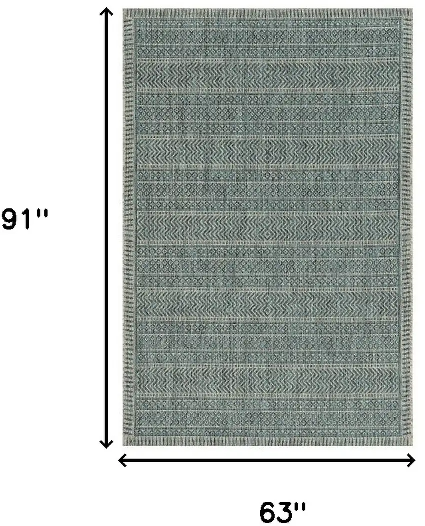 5' X 7' Teal Machine Woven Uv Treated Tribal Indoor Outdoor Area Rug Photo 3