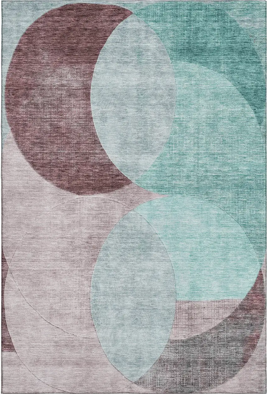 Teal Mauve And Blush Geometric Washable Area Rug With UV Protection Photo 1